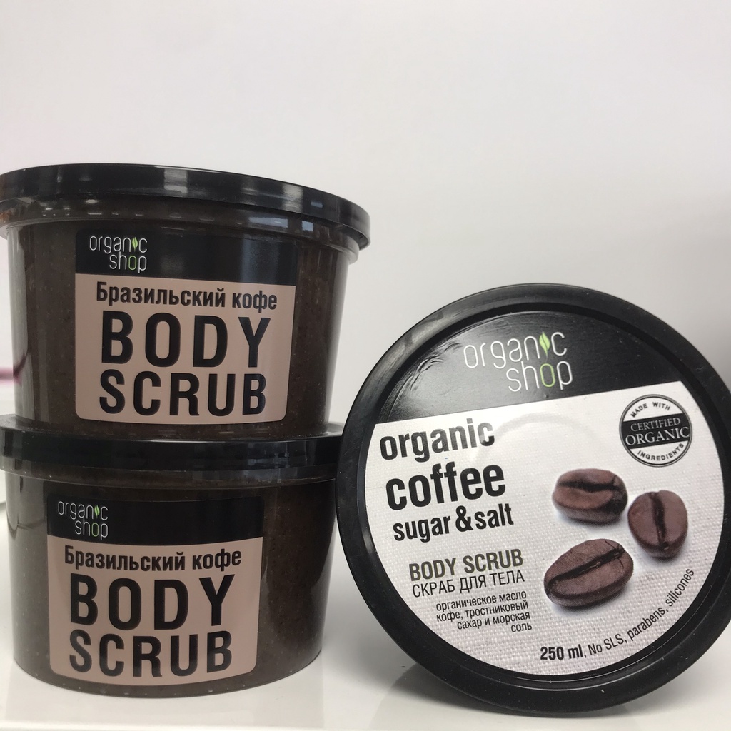 Tẩy tế bào chết body Organic Shop Coffee &amp; Sugar Body Scrub Đường Và Cà Phê 250ml