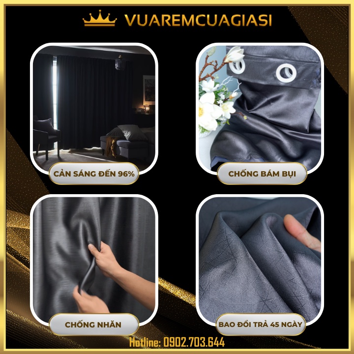 Rèm cửa sổ màu xám đậm chống nắng tốt, màn vải hiện đại trang trí cửa chính đẹp VIP10 Vuaremgiasi