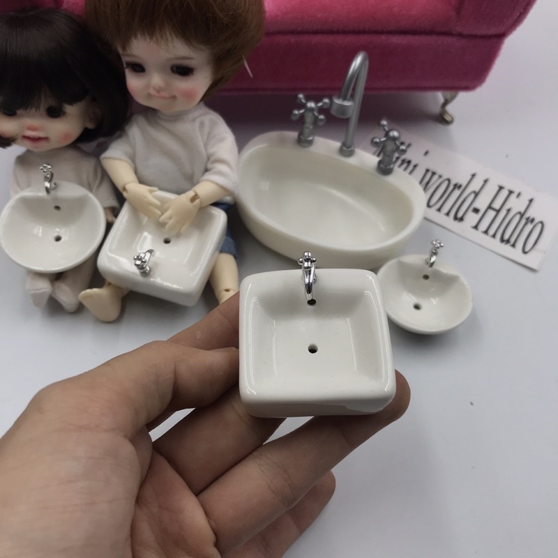 Mô hình Lavabo bồn rửa tay mini tí hon trang trí nhà búp bê Barbie tỉ lệ 1/6, 1/8, 1/12