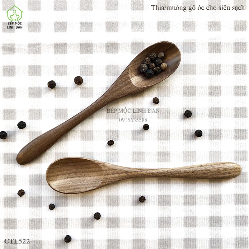 Thìa/muỗng gỗ óc chó xúc đồ khô siêu nhẹ &amp; vân đẹp_Size mini 13cm [CTL522]