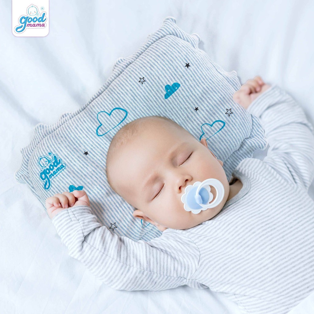 Gối cho bé sơ sinh Goodmama, gối lõm đầu 20x30cm, vải Cotton êm mềm mịn mát, thoáng khí, không vón cục