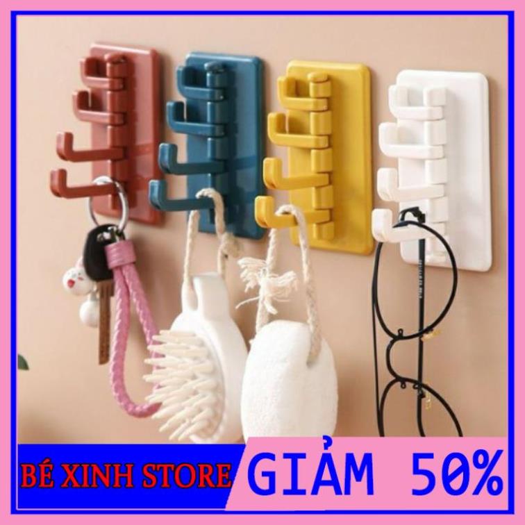 SIÊU CHẮC| Móc Treo Đồ Dán Tường 4 Nhánh Xoay 180 Độ Hình Cây Thông