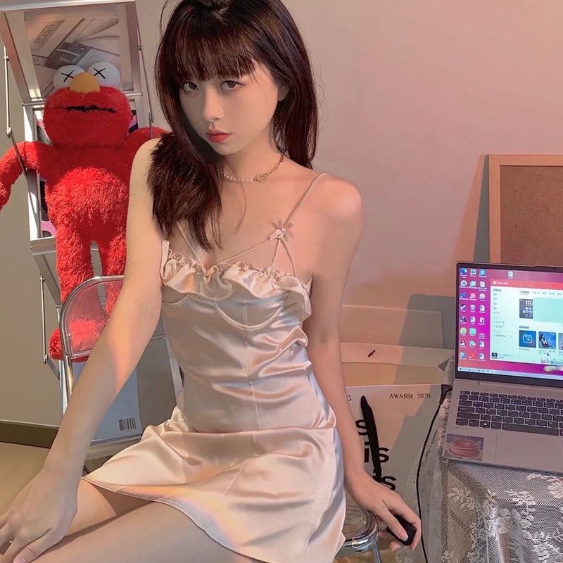 Cổ Phiếu Sẵn Sàng❣Đầm Ngủ Ngắn Phong Cách Pháp Thời Trang Mùa Hè Quyến Rũ Cho Nữ 2022