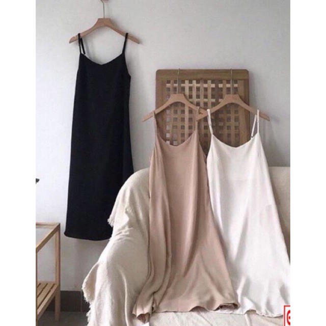 Váy 2 dây , đầm 2 dây suông - chất đũi trơn basic nữ nhiều màu form rộng bầu mặc thoải mái
