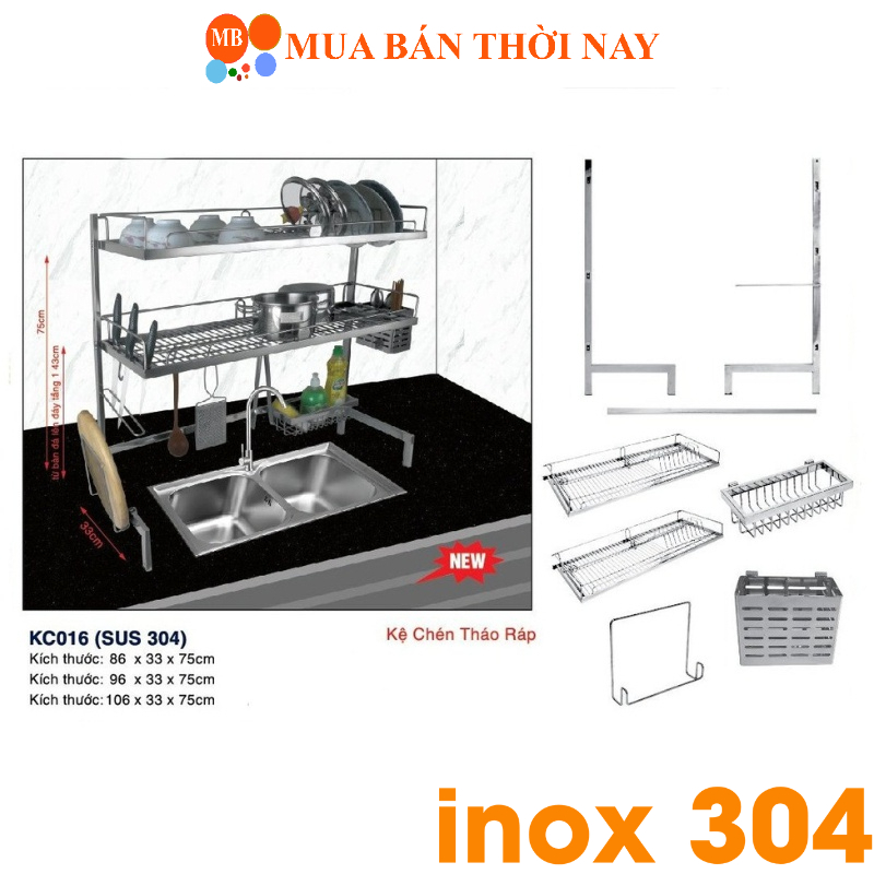 Kệ chén 2 Tầng đa năng inox 304 KC016 Toro Home cao cấp chịu lực tới 90kg, Cam kết inox 304 Chuẩn