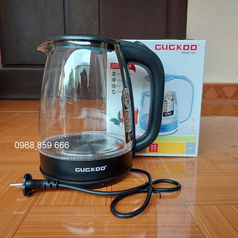 Ấm siêu tốc thủy tinh 2 lít, bình đun nước siêu tốc trong suốt công suất 1500W ,có đèn led ,tự ngắt khi sôi