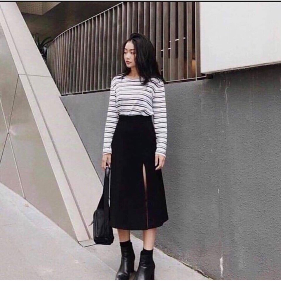 Chân váy nữ xẻ tà 1 bên dáng dài qua gối nữ tính đi làm, đi chơi / chân váy dáng dài xẻ vạt | BigBuy360 - bigbuy360.vn