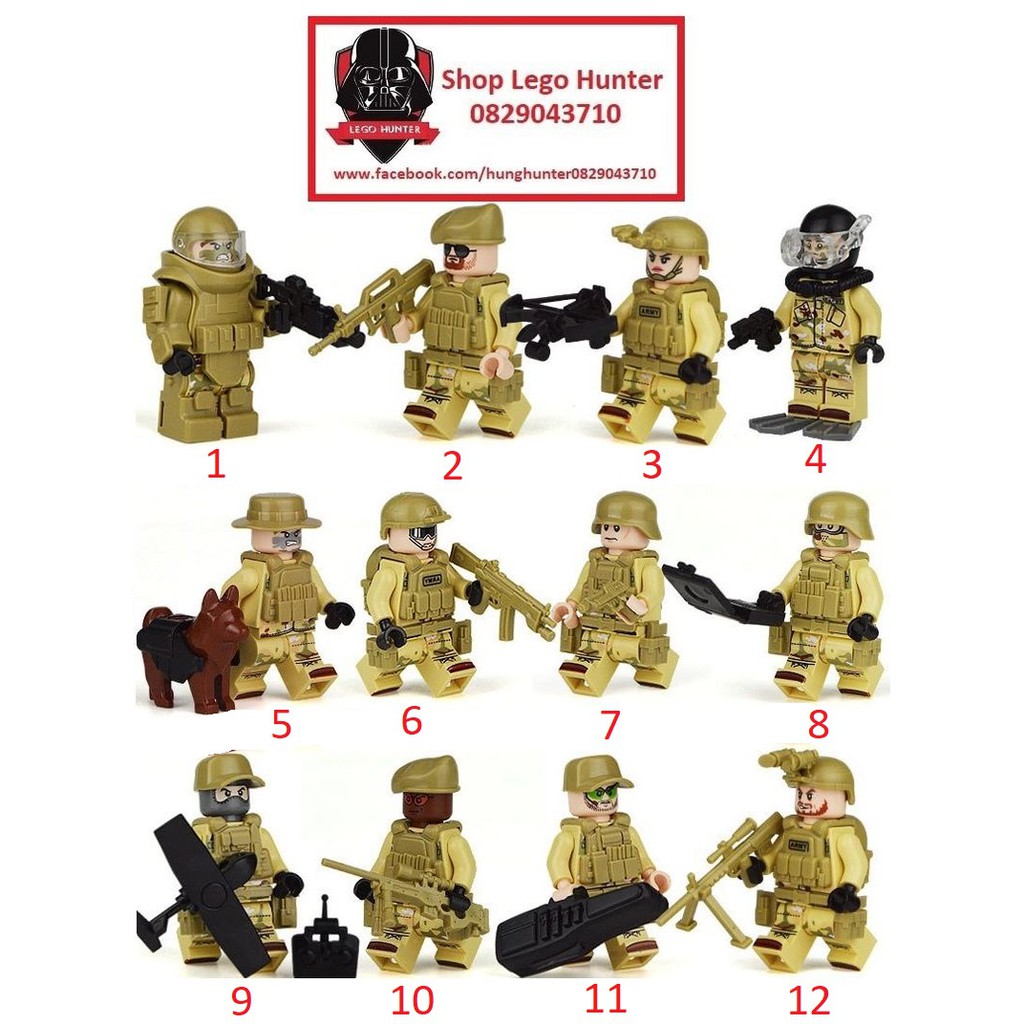 Lego Army Minifigures Lính thủy quân lục chiến Mỹ USMC ( trang phục vàng cát sa mạc ) bán lẻ