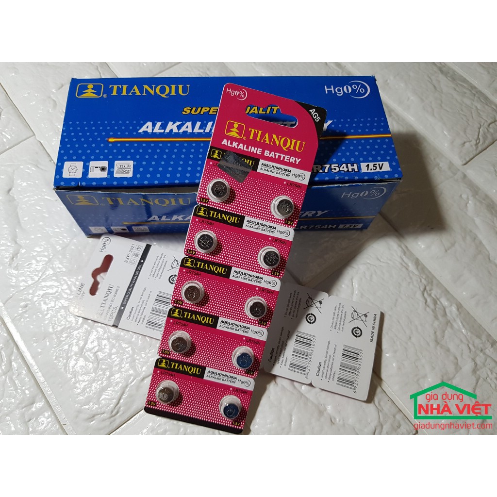 Vỉ 10 pin cúc áo Alkaline AG5 - SR754 – 309 – 393