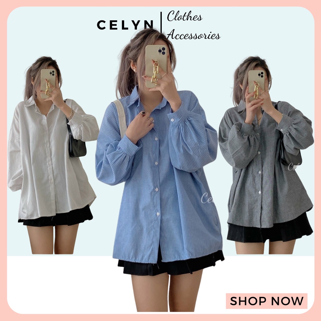 Áo sơ mi nữ form rộng kẻ trơn màu đen xanh đẹp ngắn tay ulzzang hàn quốc  ASM007 Celyn Clothes