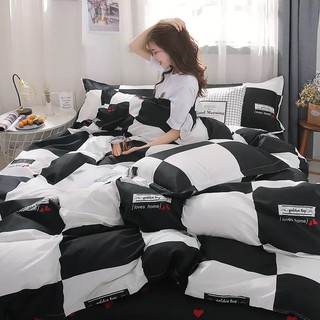 Bộ Chăn Ra Gối Cotton Poly Mẫu Kẻ Ô Vuông Đen Trắng , Bộ Chăn Ga Gối Cotton Poly Mẫu Kẻ Ô Vuông Đen Trắng, shop Mẹ Gấu