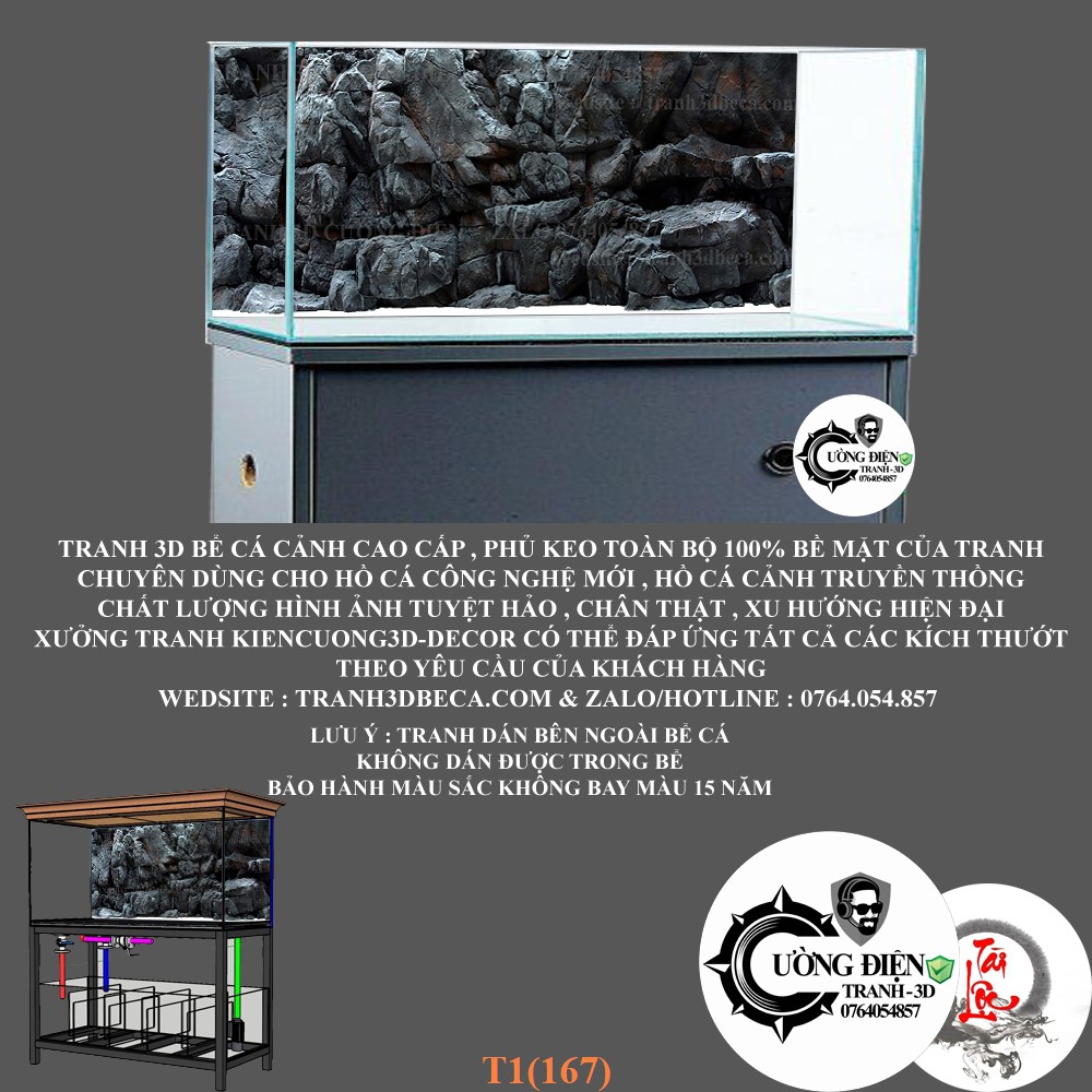 Decal 3D dán bể cá ,có keo sẵn nhiều kích thướt
