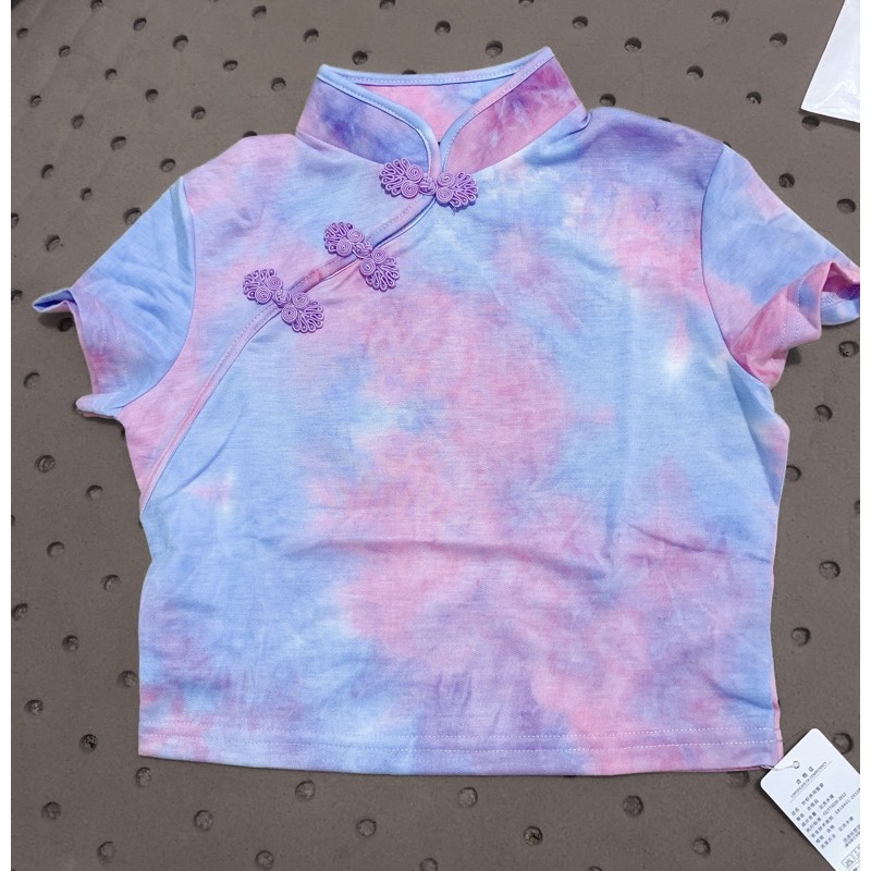 Áo croptop cổ tàu loang màu