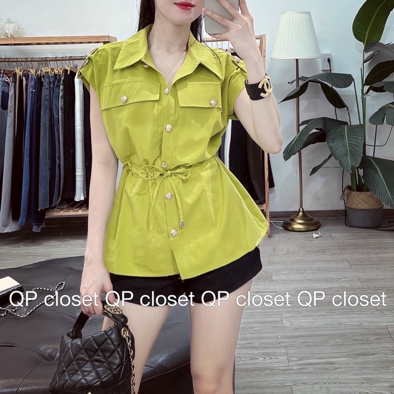 Áo sơ mi chờm vai rút eo