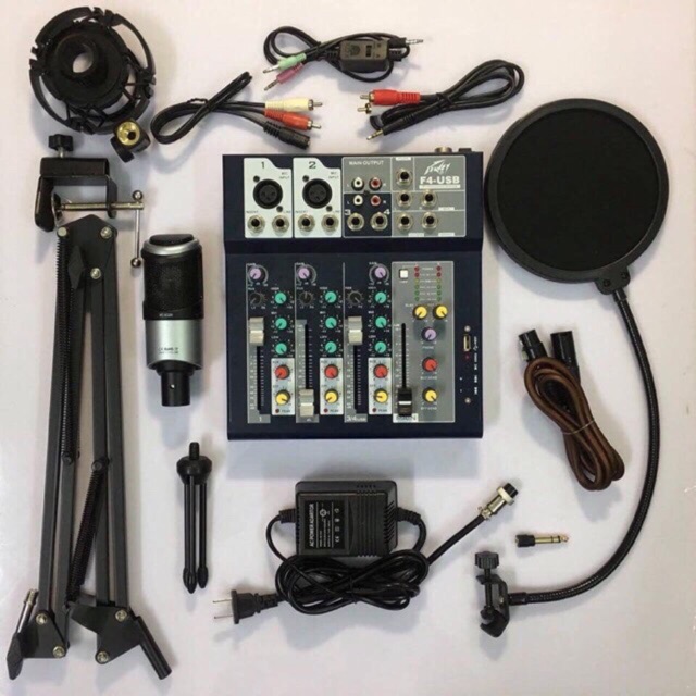 Combo mic thu âm pc-k320, mixer f4 full phụ kiện