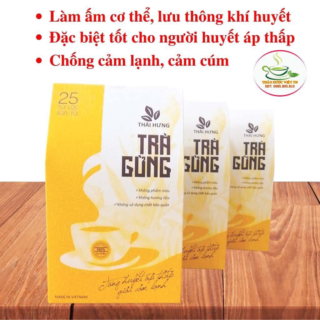 Trà Gừng Thái Hưng Giải Cảm Lạnh Tăng Huyết Áp Thấp Hộp 25 Túi Lọc 5g - Hàng Chính Hãng