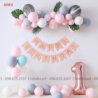 Set phụ kiện trang trí sinh nhật cho bé đẹp rẻ - Bóng bay - Kèm Phông bạt & In tên - Màu hồng pastel