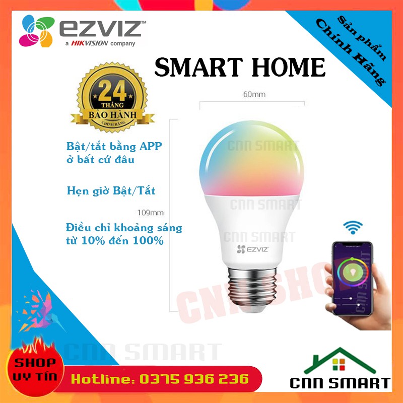 Bóng đèn Led thông minh wifi Ezviz LB1 điều khiển qua app, Cài Đặt Dễ Dàng - hính hãng BH24T ( smart light home Led Rgb)