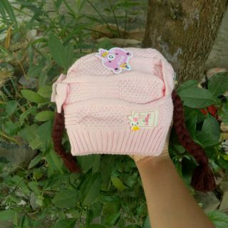 MŨ LEN TẾT BÍM TÓC 2 BÊN CHO BÉ GÁI