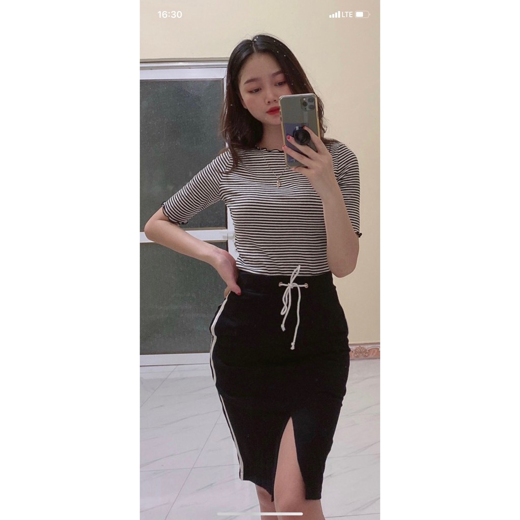 CHÂN VÁY NỮ ❤️FREESHIP❤️ Chân váy cạp cao có sọc kẻ hai bên, chất thu co giãn mặc thoải mái, tôn dáng | BigBuy360 - bigbuy360.vn