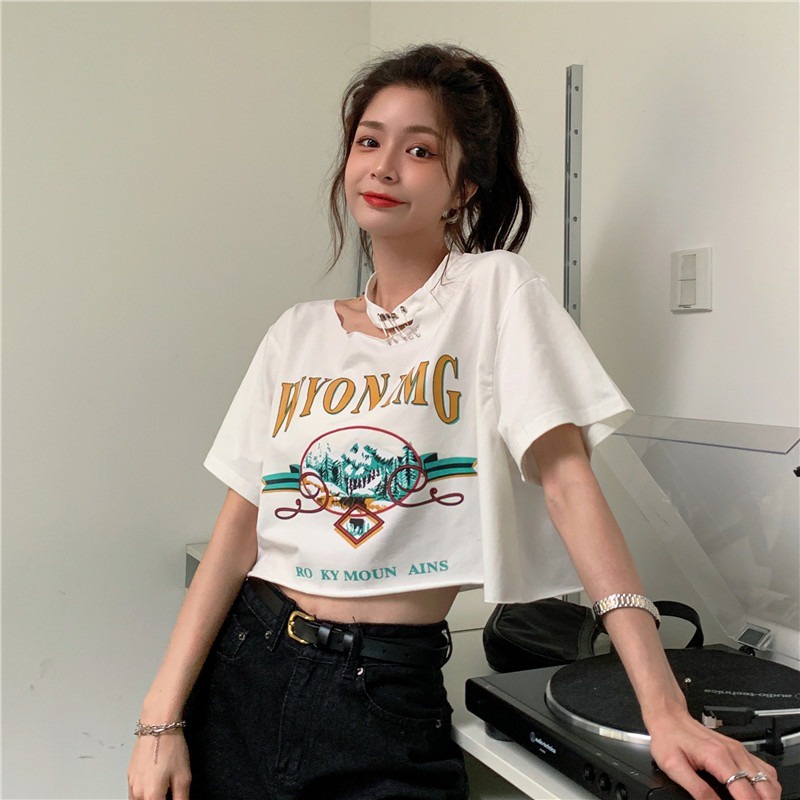 Áo Thun Nữ Ngắn Tay In Hình Thời Trang Hàn Quốc