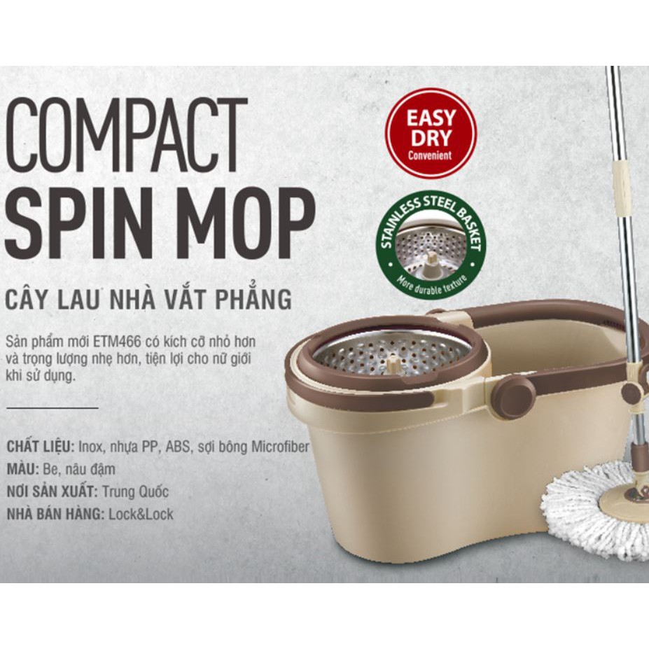 Bộ Cây Lau Nhà Xoay Tay Compact Spin Mop Lock&Lock ETM466