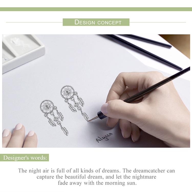 Khuyên Tai Bamoer Bằng Bạc 925 Hình Dạng Vòng Dreamcatcher Dành Cho Nữ