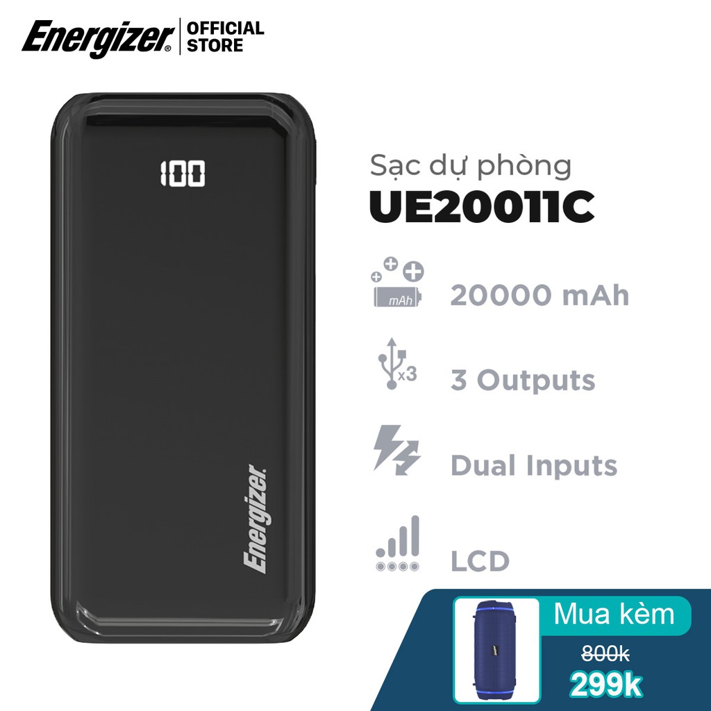 [Mã ELTECHZONE giảm 5% đơn 500K] Sạc dự phòng Energizer 20,000mAh UE20011C - tích hợp 3 cổng outputs và 2 cổng inputs