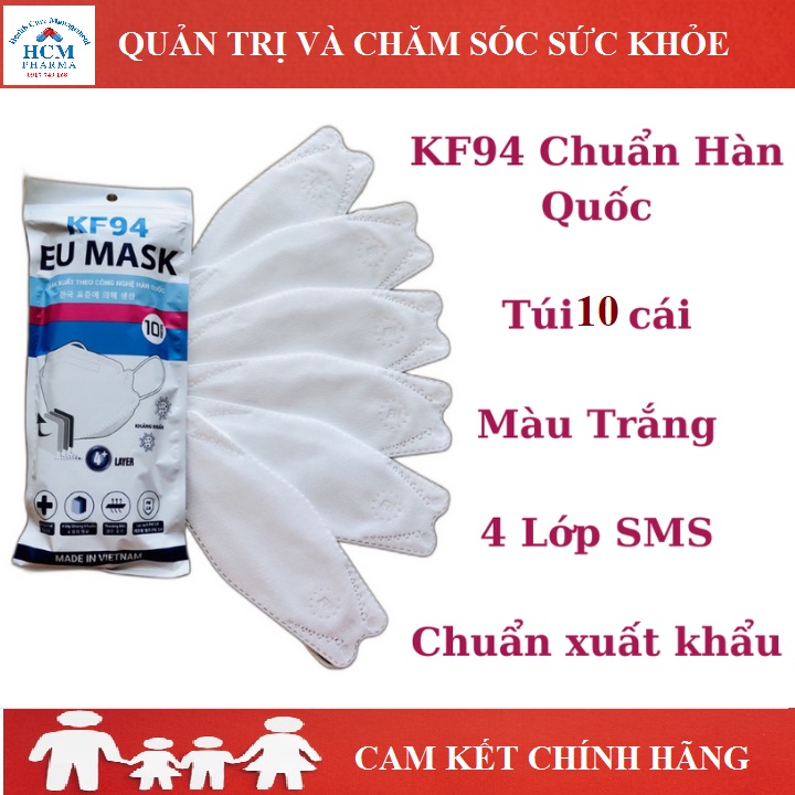 Khẩu trang kf94 hàn quốc EUMASK 4 lớp màu trắng 1 gói 10 cái HCM20