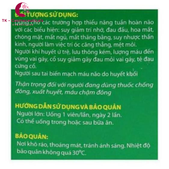 Viên Uống Bổ Não GINKGO BILOBA 120MG Hỗ Trợ Hoạt Huyết, Giúp Tăng Cường Tuần Hoàn Não - Hộp 100 Viên