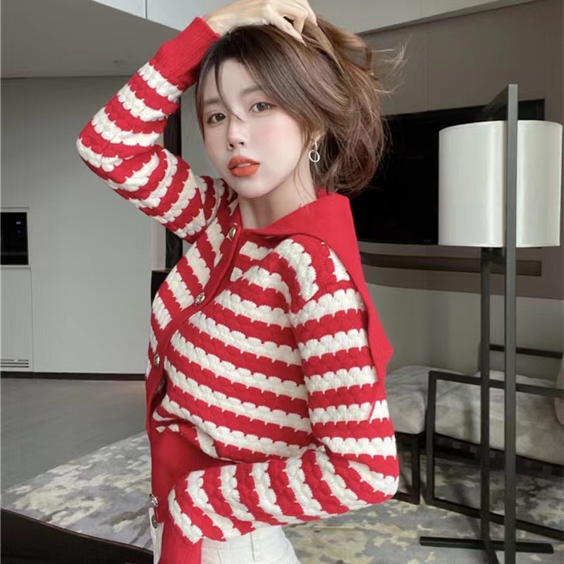 SUXI Áo Khoác Cardigan Dệt Kim Họa Tiết Kẻ Sọc Thời Trang Thu Đông Hàn Quốc Dễ Phối Đồ Cho Nữ