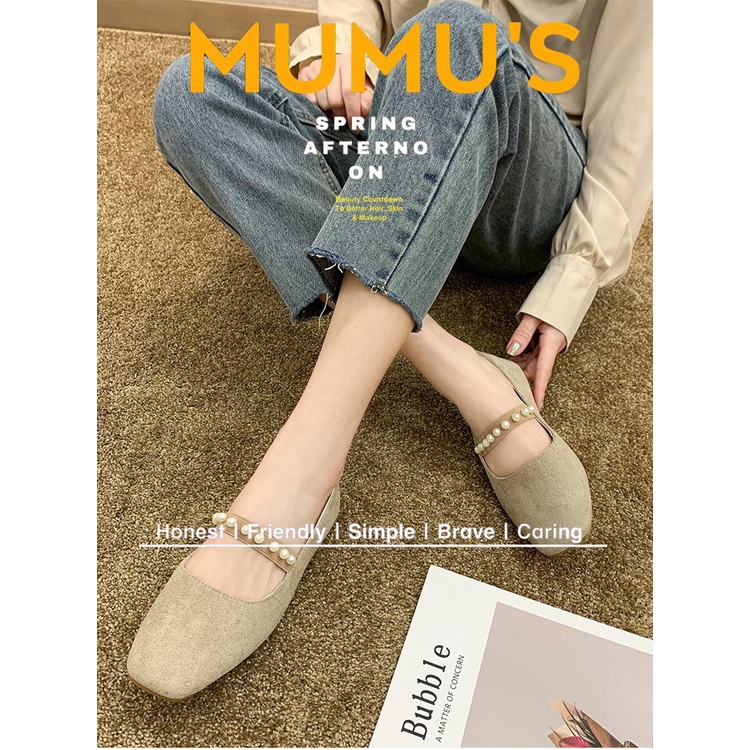 Giày bệt búp bê nữ đế bằng chất dạ mũi vuông phong cách vintage Hàn Quốc giá rẻ - Mã GB41