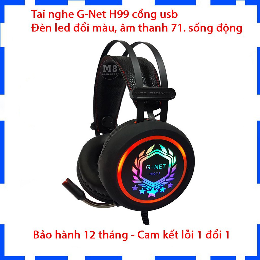 Tai nghe Gaming Gnet H99 âm thanh 7.1 - Cổng usb - Mic nói cực rõ - Led đổi màu - Bảo hành 12 Tháng - Lỗi 1 đổi 1