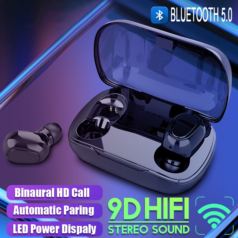 Tai nghe nhét trong không dây L21 Bluetooth 5.0 9D HD phong cách thể thao có hộp sạc