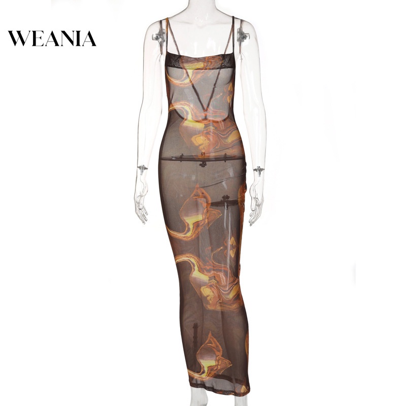 Đầm Maxi Phối Lưới Xuyên Thấu Thiết Kế Hở Lưng Quyến Rũ