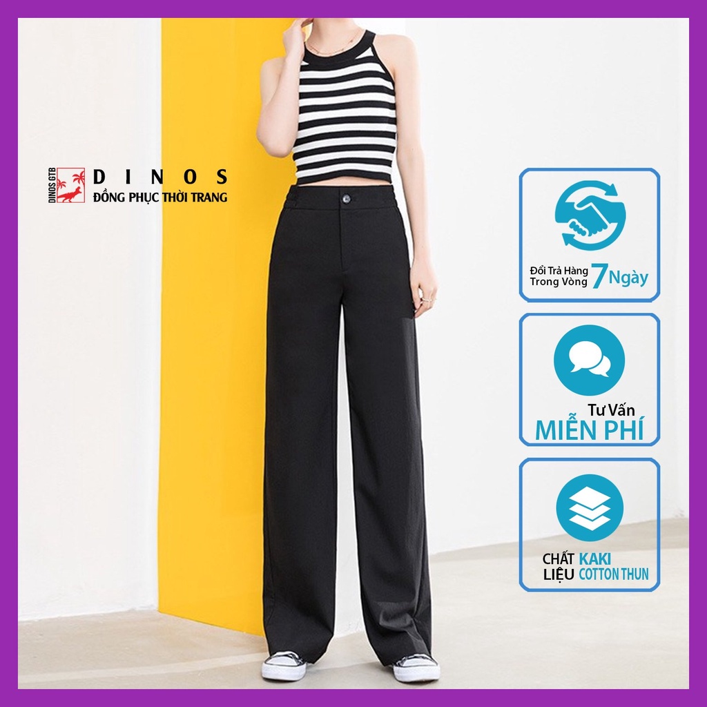 Quần ống rộng suông dáng dài cạp cao công sở màu đen, Quần tây nữ ống rộng khuy cài 1 cúc