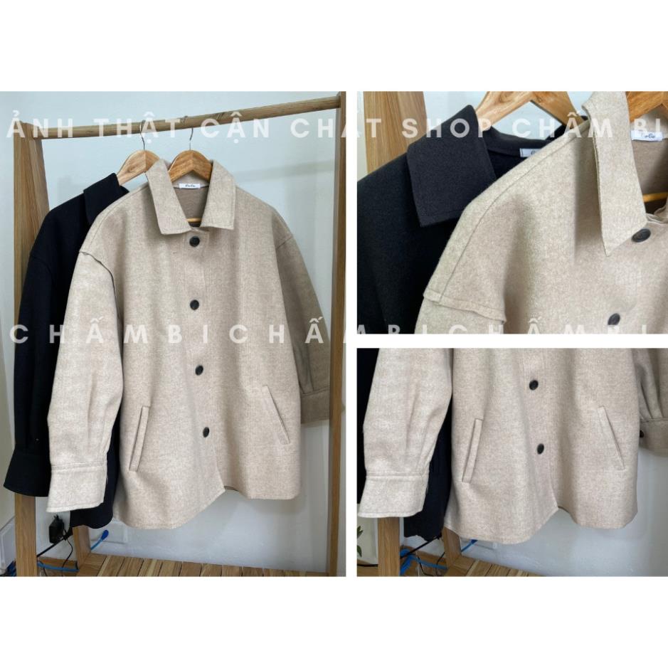 Áo khoác nữ form rộng A.275, Áo khoác cổ đức tay bồng túi chéo chất dạ ép 2 màu đen-be style Hàn Quốc | BigBuy360 - bigbuy360.vn
