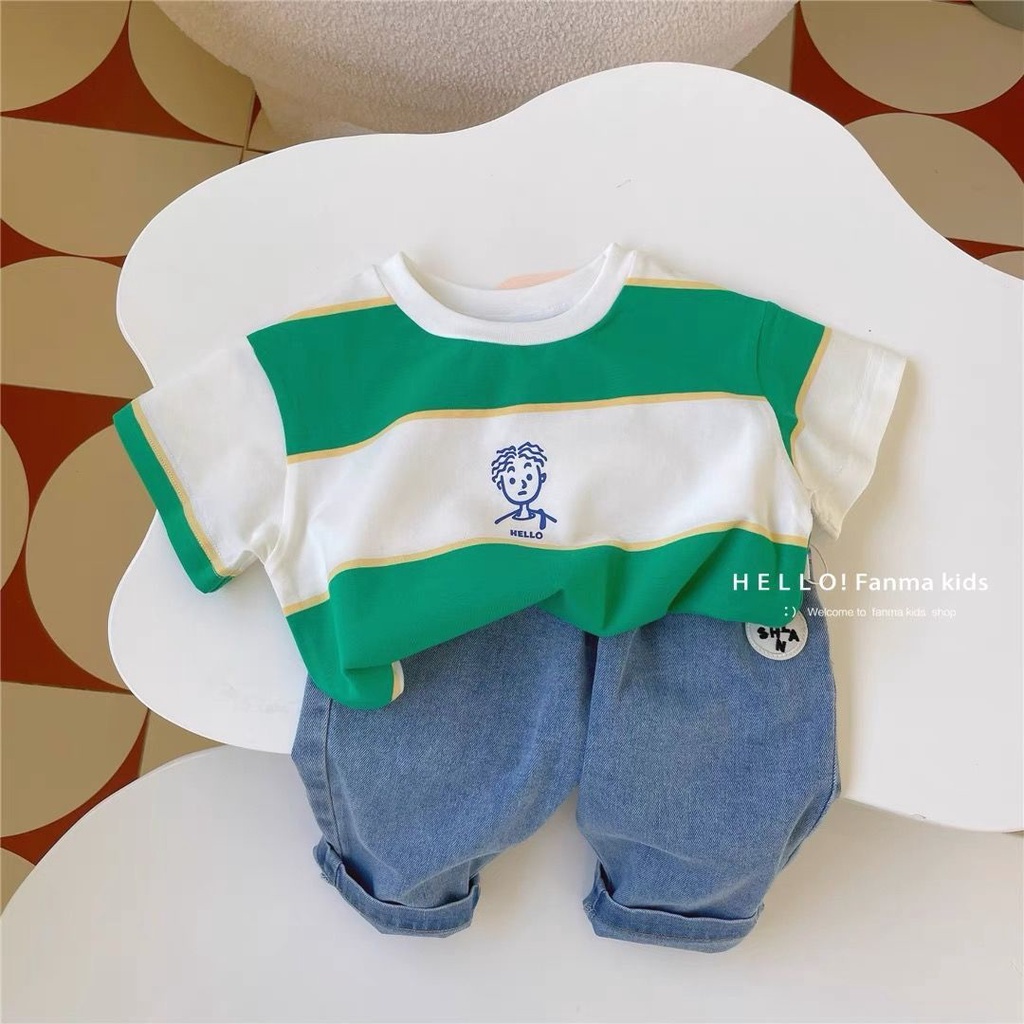 Áo Thun Cotton Họa Tiết Kẻ Sọc Phong Cách Nhật Hàn Hàng Mới Thời Trang Mùa Hè Cho Bé Trai 2022