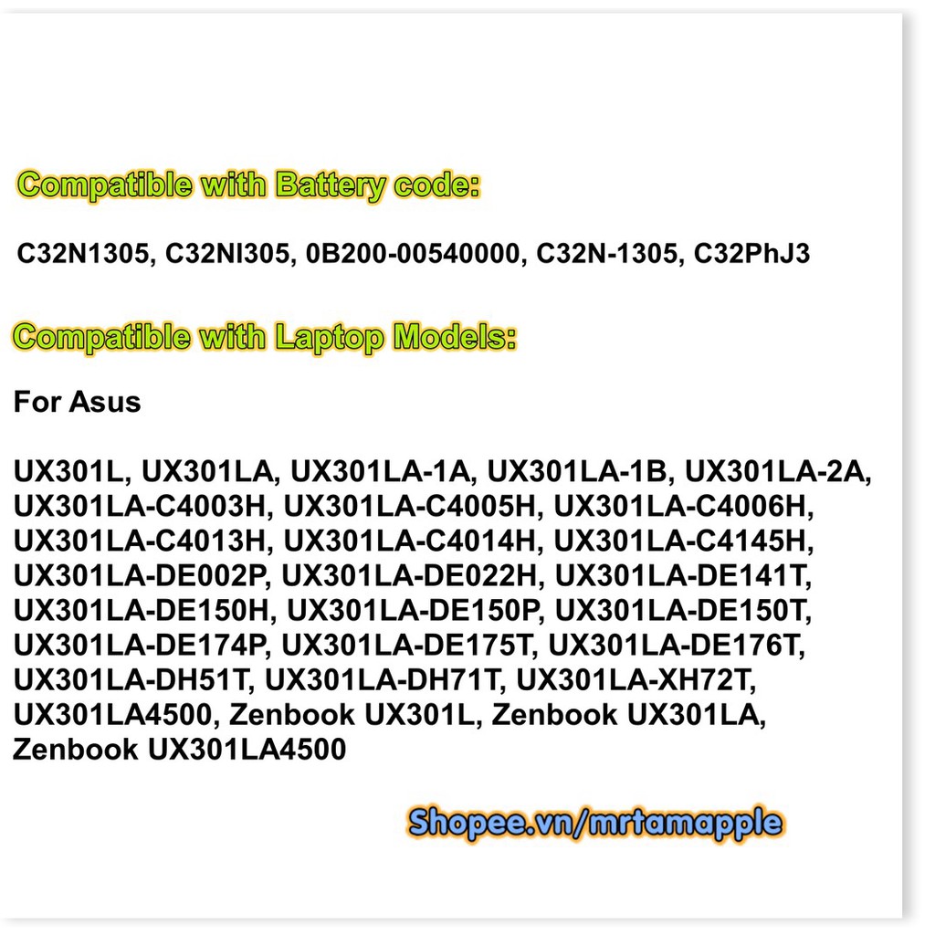 [Loại Tốt] Pin Laptop ASUS UX301L (ZIN) - 3 CELL - Zenbook UX301L UX301LA, C32N1305