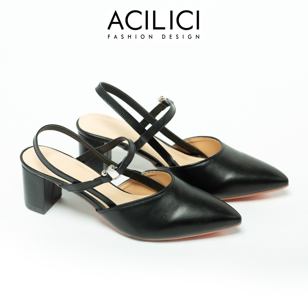 Giày sandal ACILICI cao gót  thời trang mũi nhọn quai mảnh phối dây tinh tế ôm chân đế vuông cao 5p_TC05