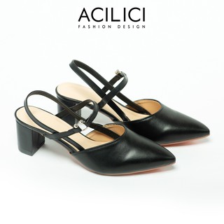 Giày sandal cao gót nữ ACILICI thời trang, giày cao gót mũi nhọn quai mảnh đế vuông cao 5p form chuẩn màu đen_TC05