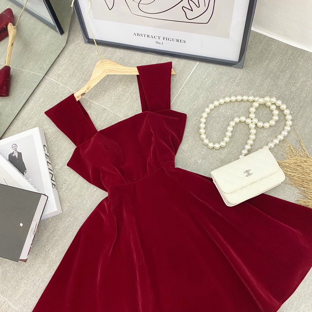 Váy Xòe Nữ Đỏ, Đầm 2 Dây Nữ Cúp Ngực ( Kèm Mút Ngực ) Chất Vải Nhung 2 Lớp Dày Dặn  Xinh Xắn Trẻ Trung Cho Bạn Nữ. | BigBuy360 - bigbuy360.vn