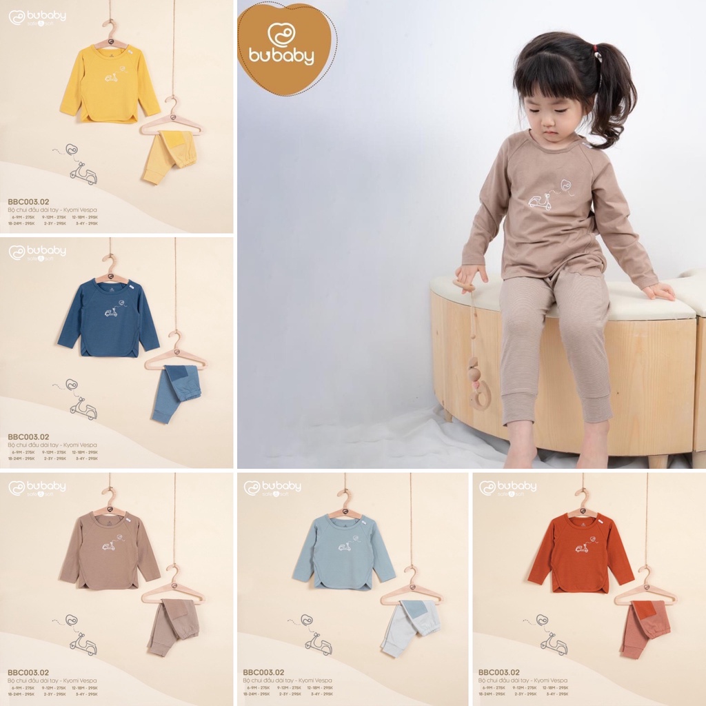 Bộ quần áo dài tay Bamboo Cotton Bu, Bubaby Kyomi Vespa BBC003.02 cho bé 6m - 4Y