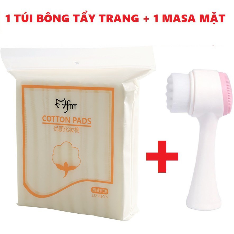 Combo: Túi 222 miếng bông tẩy trang+ cọ rửa mặt 2 đầu