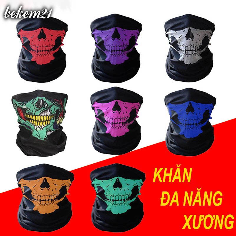 Khăn Đa Năng Hình Đầu Lâu Xương Xanh Gradient Grafity Vải Lanh Thoáng Mát co giãn