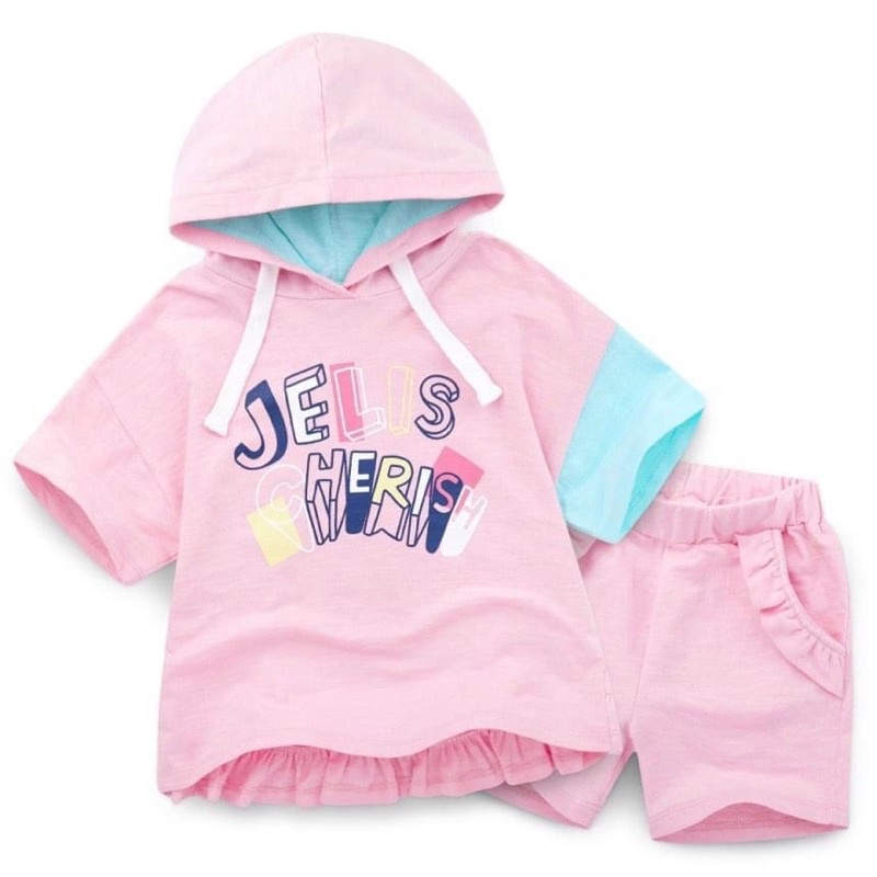 Bộ Hè Hoodie Bé Gái JELISPOON Hồng