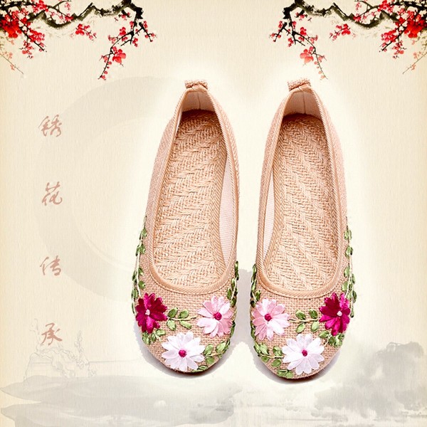 Giày búp bê thêu hoa màu nâu - GT9 | BigBuy360 - bigbuy360.vn