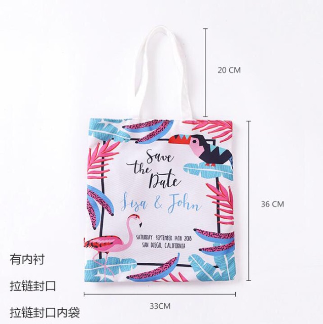Túi vải tote hình chim hồng hạc