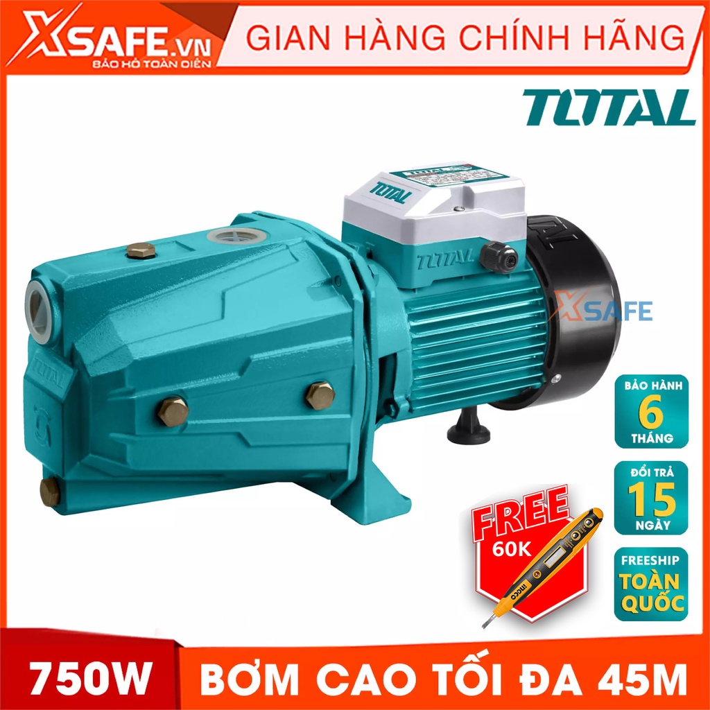 Máy bơm nước 750W TOTAL TWP37501 motor dây đồng Máy bơm nước Total chiều cao bơm tối đa 45m, lưu lượng tối đa 60 lít/ph