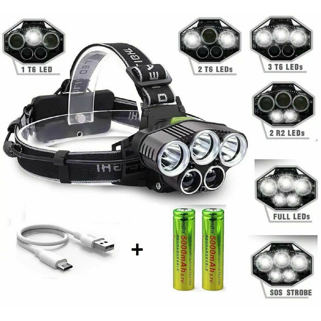 350000LM 5X T6 LED Headlamp Rechargeable Head Light Flashlight Torch Lamp 18650 